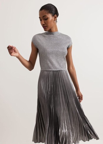 Phase Eight Jayla Metallic Dress Silver Canada | QMCSDU-950